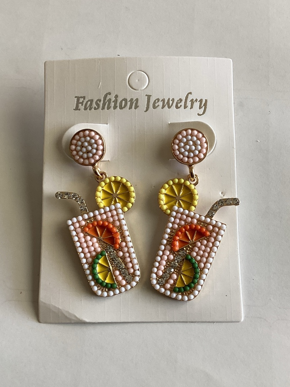 Fashion Jewelry Pink Beaded Citrus Cocktail Drop Earrings